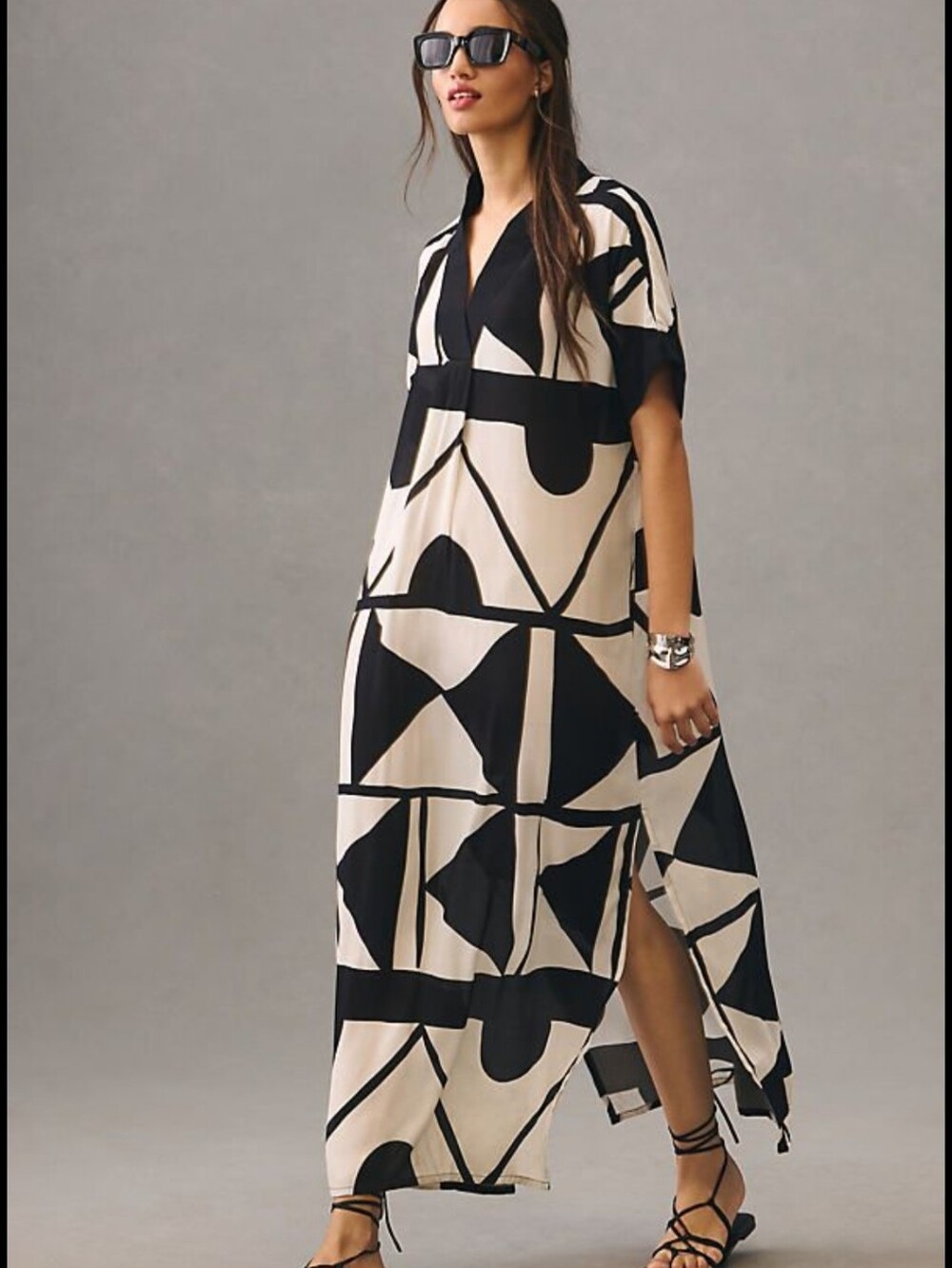 Bel Kazan Poppy Kaftan Black White Geometric